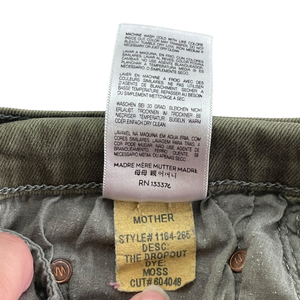 Mother The Drop Out Jeans Moss Green Stretch Crop Distressed Style Sz 28 - Picture 11 of 15